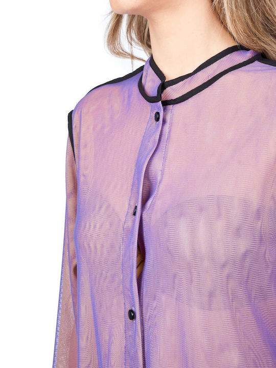 Mânecă lungă Femei Cămașă Violet Monocrom