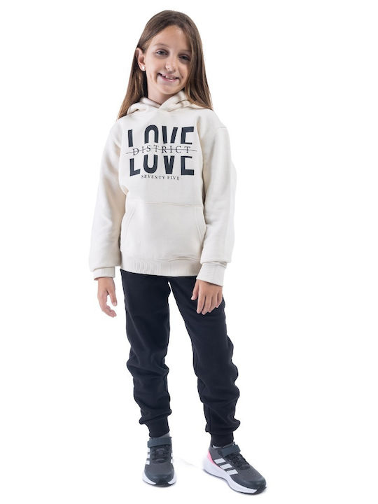 Kids Sweatshirt Cardigan Fleece with Hood Ecru