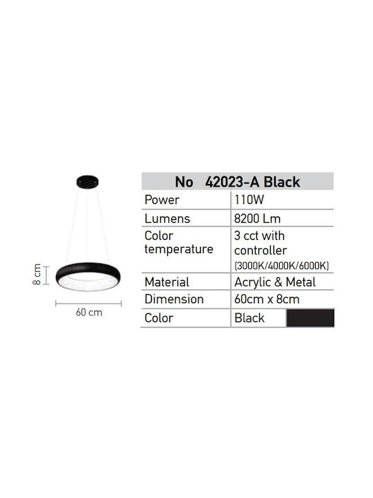 Inlight Ρυθμιζόμενο Κρεμαστό Φωτιστικό Μαύρο LED 60x60εκ.