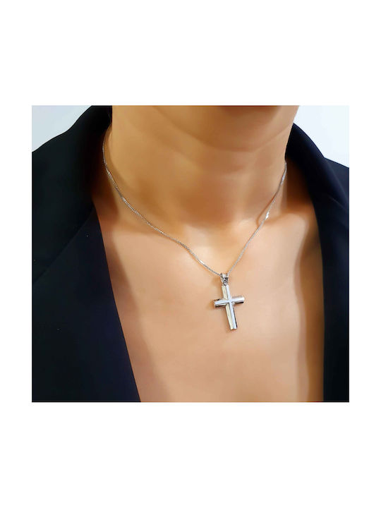 Katsigiannis Men's White Gold Cross 14K with Chain