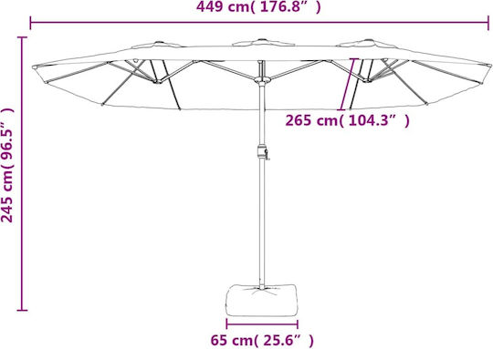 Ομπρέλα Αλουμινίου Μαύρη 4.49x2.45xΥ2.45m