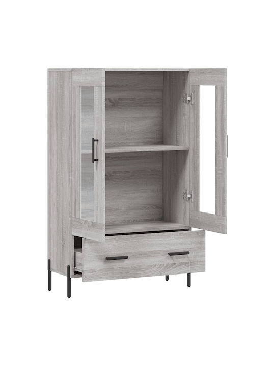 Floor-standing Living Room Display Cabinet made of Wood & Metal with Glass Gray 69.5x31x115cm