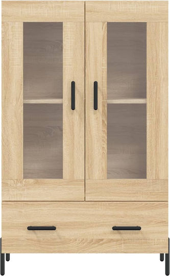 Living Room Display Cabinet Made of Wood & Metal Windowed Brown 69.5x31x115cm