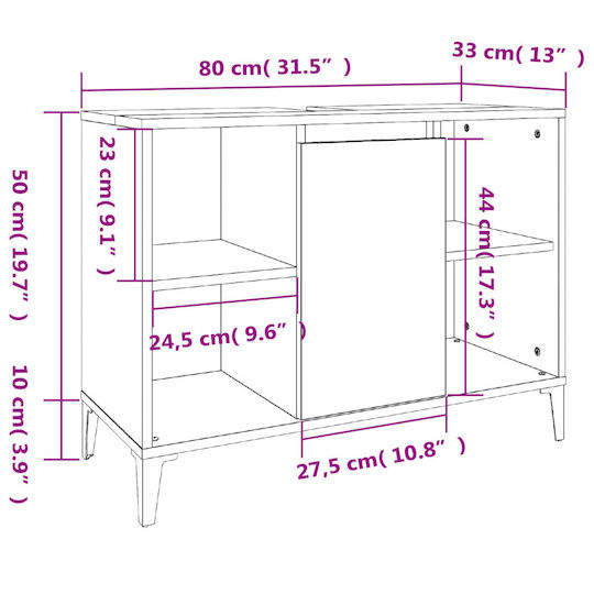 vidaXL Badezimmerschrank B80xT33xH60cm Weiß