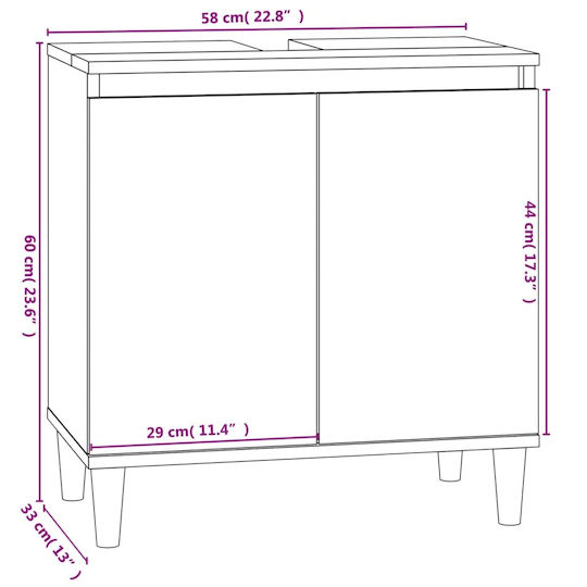 vidaXL Ντουλάπι Μπάνιου 58x33x60cm Λευκό