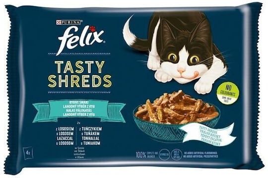 Felix Nassfutter für Erwachsene Katzen in Beutel mit Lachs und Thunfisch 4x80gr