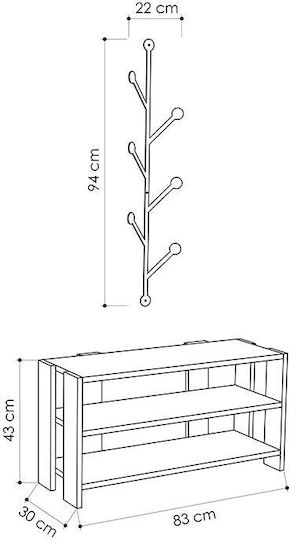 Метален Обувна рафт Manc с 2 рафта Anthracite / Natural Beech Д80xШ30xВ43см