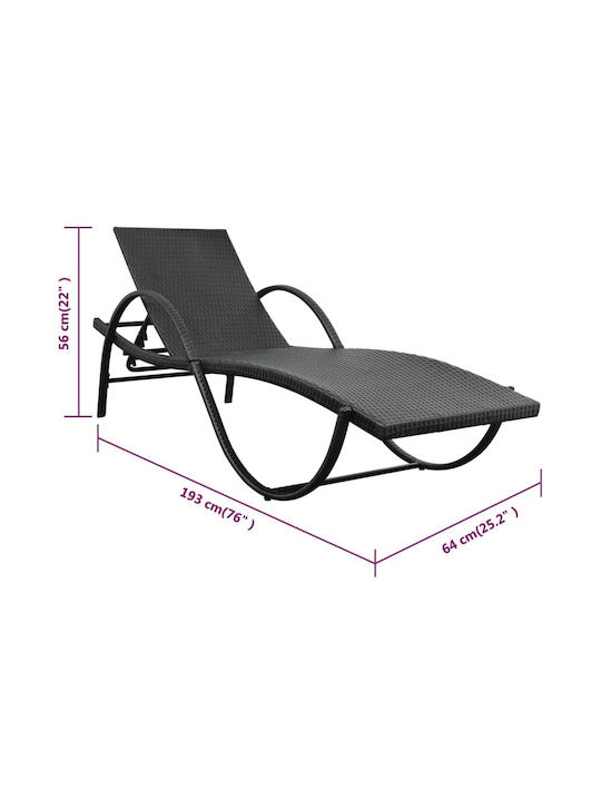 Șezlong Rattan cu Pernă Neagră 193x64x56cm.