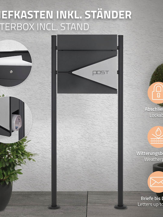 ML-Design Γραμματοκιβώτιο Εξωτερικού Χώρου Inox σε Γκρι Χρώμα 37x37x11cm ML-Design Γραμματοκιβώτιο Εξωτερικού Χώρου Inox σε Γκρι Χρώμα 37x37x11cm