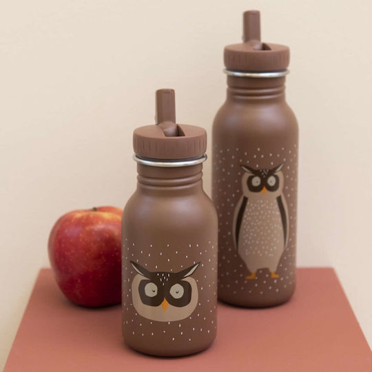Trixie Mr. Owl Παιδικό Παγούρι Ανοξείδωτο με Καλαμάκι Καφέ 350ml