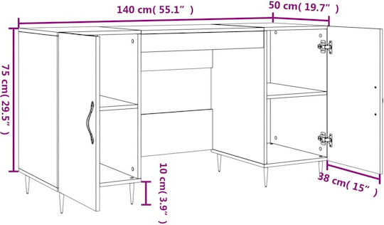 Birou de Lemn Gri 140x50x75cm