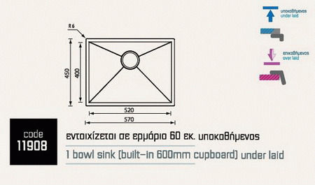 Sanitec Filo Quadra Ένθετος Inox Σατινέ Μ77xΠ45cm Ασημί