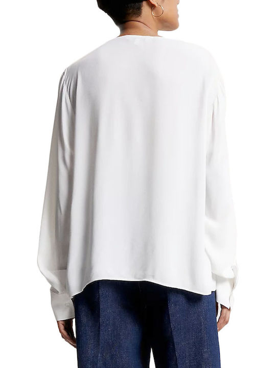 Tommy Hilfiger Women's Blouse Long Sleeve with V Neckline White