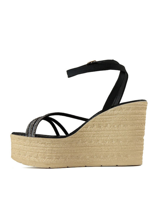 Women's Fabric Ankle Strap Platforms Black