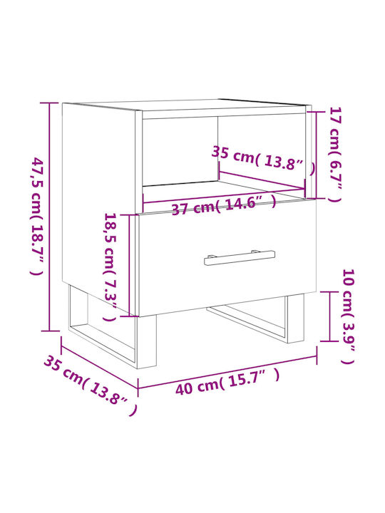 Wooden Bedside Table Gray 40x35x47.5cm