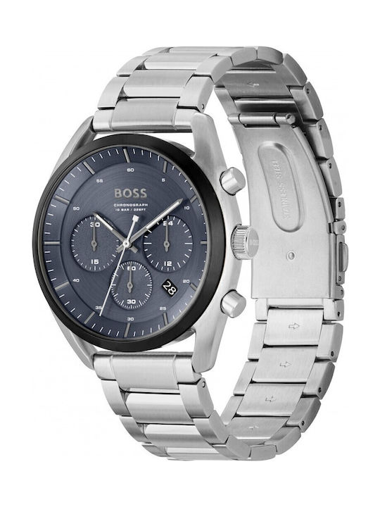 Boss View Herrenuhr 44mm Chronograph Batterie mit Silber Metallarmband