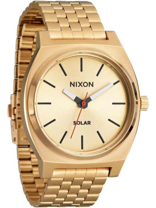 Nixon Time Teller Herrenuhr 40mm Solar mit Gold Metallarmband