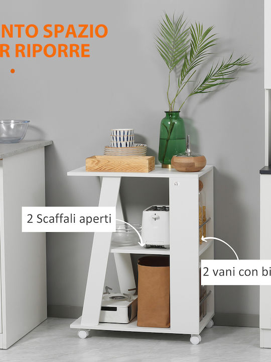 HomCom Wooden Kitchen Trolley 2 Tiers White 60x38x77cm