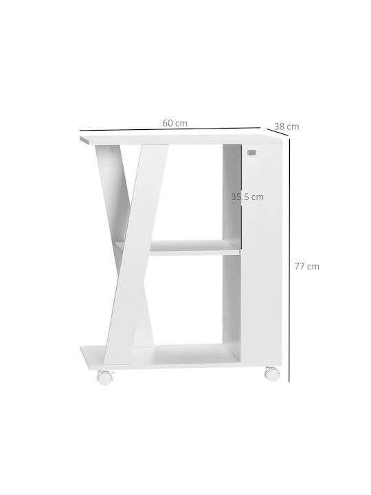 HomCom Wooden Kitchen Trolley 2 Tiers White 60x38x77cm