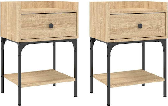 Wooden Bedside Tables with Metal Legs Sonoma Oak Set of 2 40.5x31x60cm Wooden Bedside Tables with Metal Legs Sonoma Oak Set of 2 40.5x31x60cm