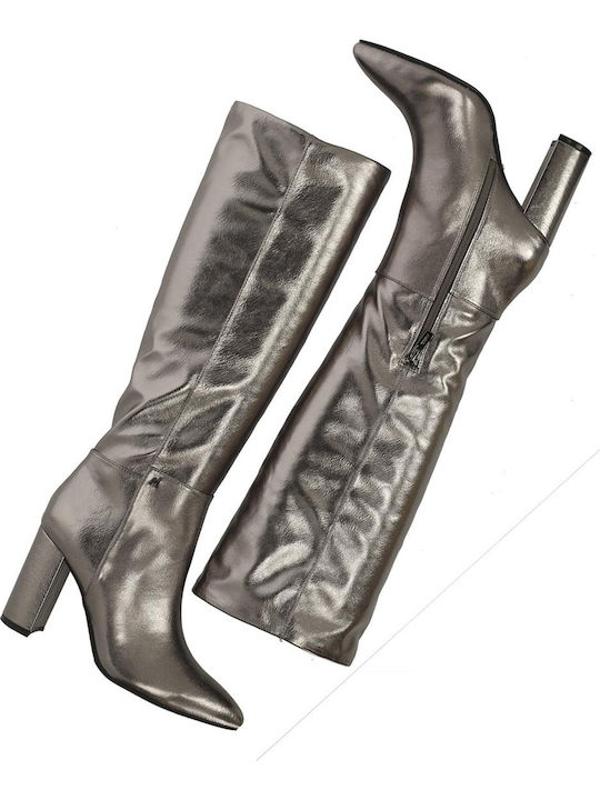 Damenstiefel mit hohem Absatz Silber