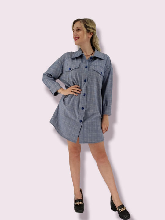Women's Checked Blue Overshirt Oversized