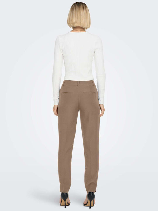 Only Life Hw Women's High-waisted Fabric Trousers in Straight Line Beige