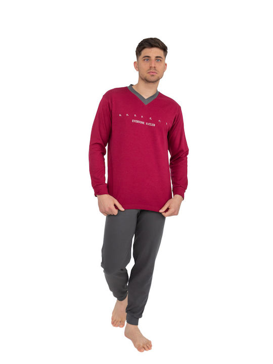 Nina Club Men's Winter Cotton Pajamas Set Burgundy -23