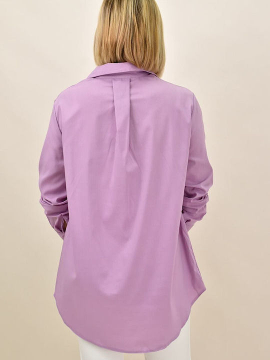Langärmelig Damen Hemd Lila Druck