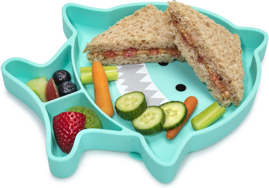 Melii Baby Food Plate Shark made of Silicone Turquoise