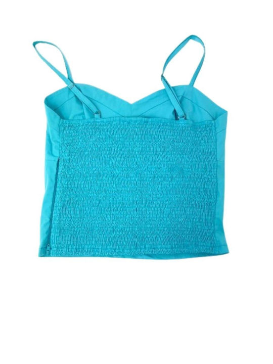 Moutaki Damen Sommer Crop Top Baumwolle mit Trägern Türkis