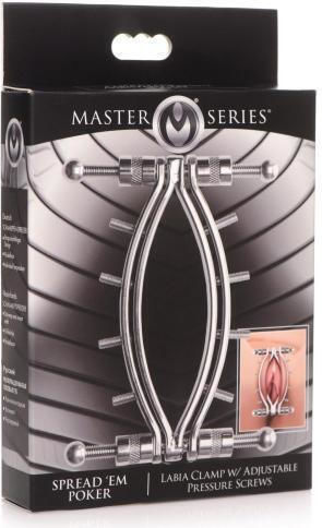 XR BDSM Accessory Master Series Spread 'Em Poker Vagina Clamp with Adjustable Pressure Screws σε Ασημί Χρώμα