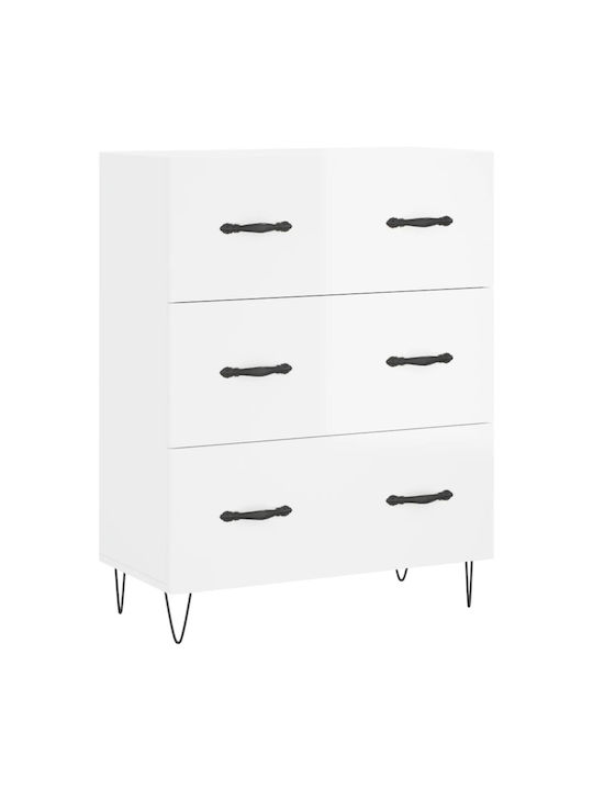 Wooden Chest of Drawers with 3 Drawers White 69.5x34x90cm