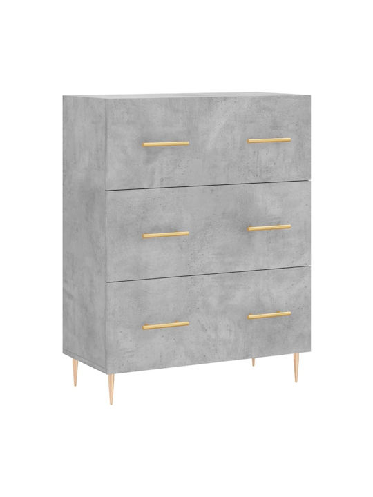 Wooden Chest of Drawers with 3 Drawers Gray 69.5x34x90cm