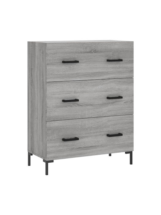 Wooden Chest of Drawers with 3 Drawers Gray 69.5x34x90cm