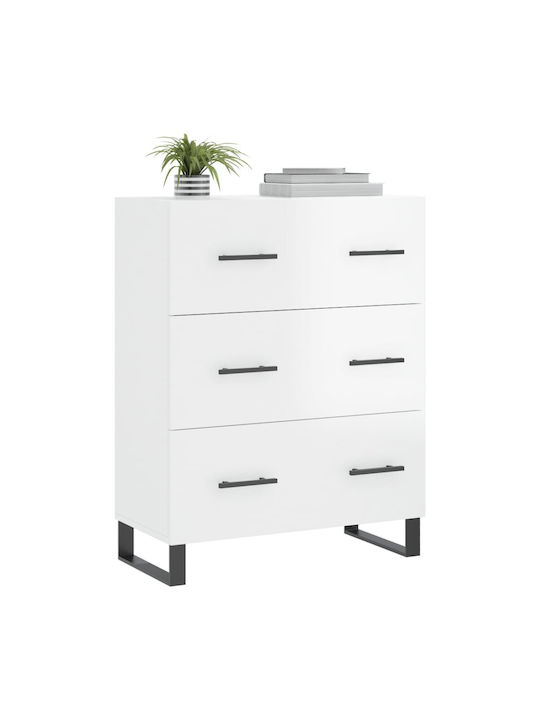 Wooden Chest of Drawers with 3 Drawers White 69.5x34x90cm