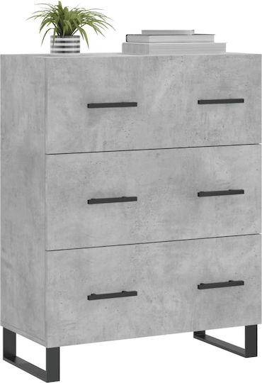 Wooden Chest of Drawers with 3 Drawers Gray 69.5x34x90cm