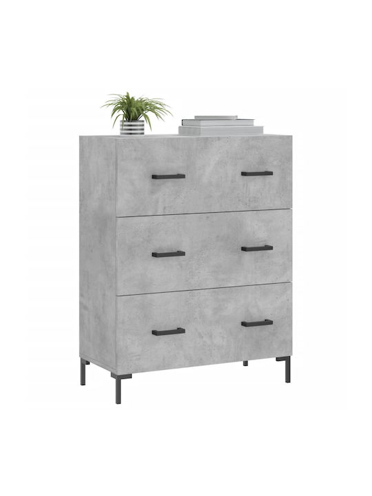 Wooden Chest of Drawers with 3 Drawers Gray 69.5x34x90cm