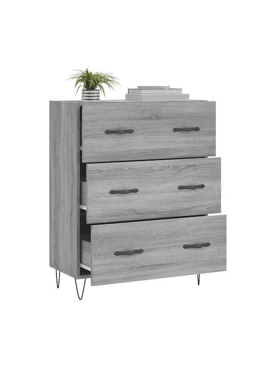 Wooden Chest of Drawers with 3 Drawers Gray 69.5x34x90cm