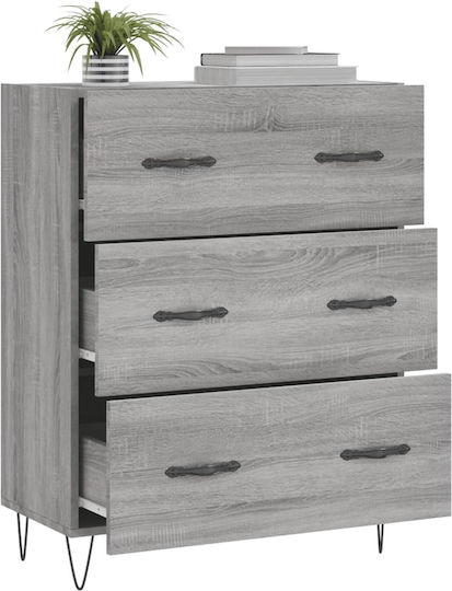Wooden Chest of Drawers with 3 Drawers Gray 69.5x34x90cm