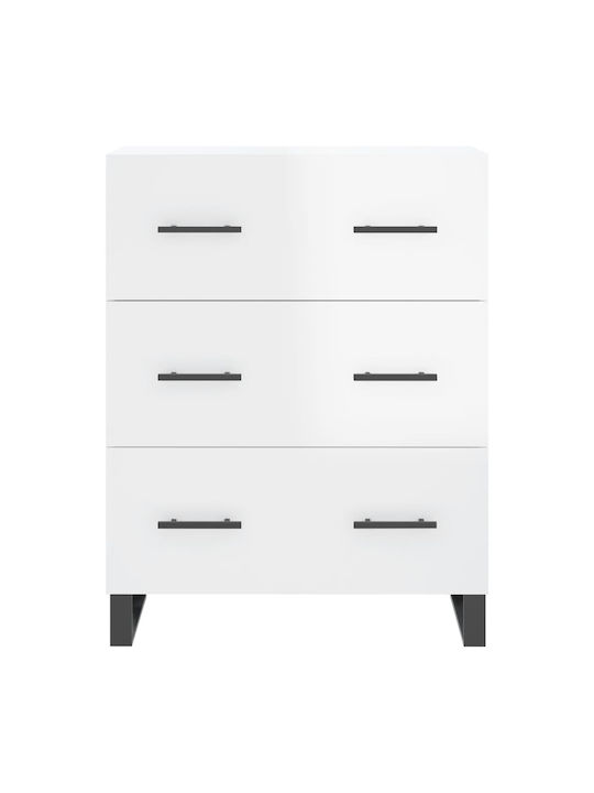 Wooden Chest of Drawers with 3 Drawers White 69.5x34x90cm
