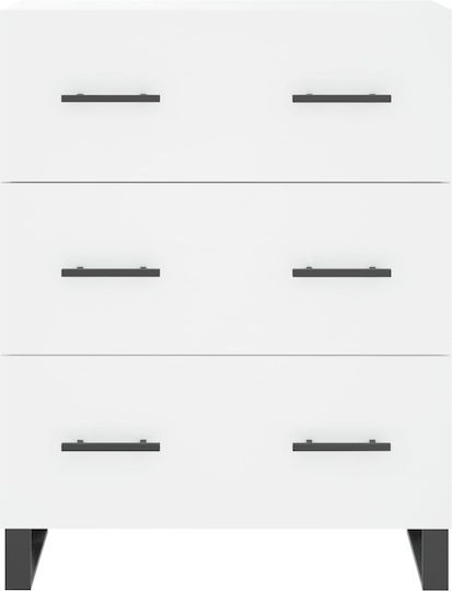 Wooden Chest of Drawers with 3 Drawers White 69.5x34x90cm