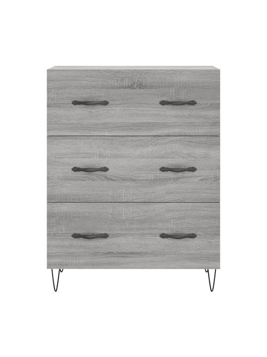 Wooden Chest of Drawers with 3 Drawers Gray 69.5x34x90cm