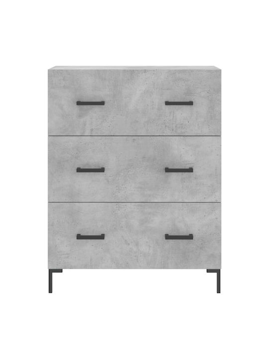 Wooden Chest of Drawers with 3 Drawers Gray 69.5x34x90cm