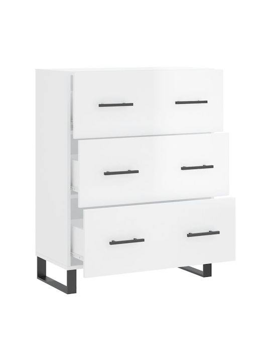 Wooden Chest of Drawers with 3 Drawers White 69.5x34x90cm
