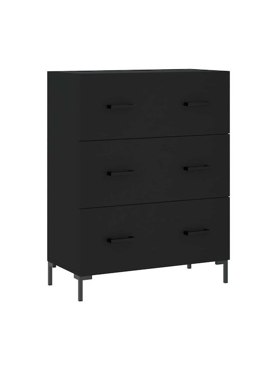 Wooden Chest of Drawers with 3 Drawers Black 69.5x34x90cm