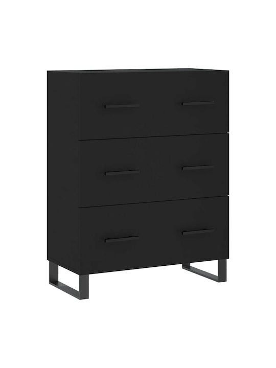 Wooden Chest of Drawers with 3 Drawers Black 69.5x34x90cm