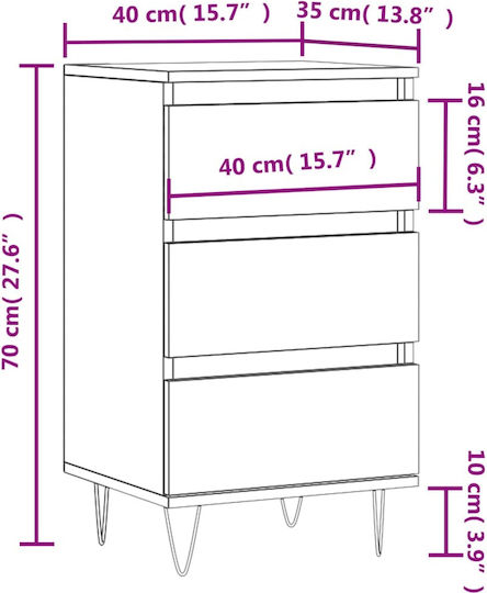 Wooden Chest of Drawers with 3 Drawers 40x35x70cm