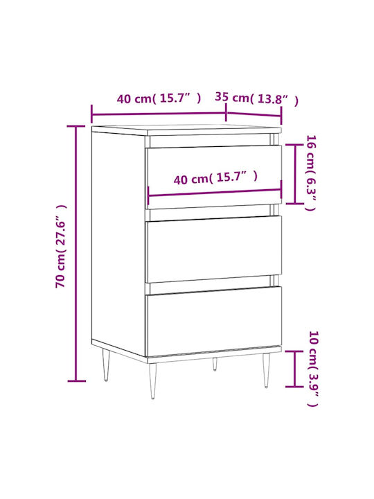 Wooden Chest of Drawers with 3 Drawers 40x35x70cm