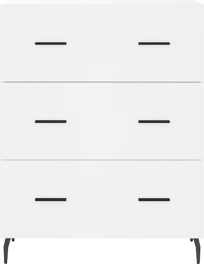Wooden Chest of Drawers with 3 Drawers White 69.5x34x90cm